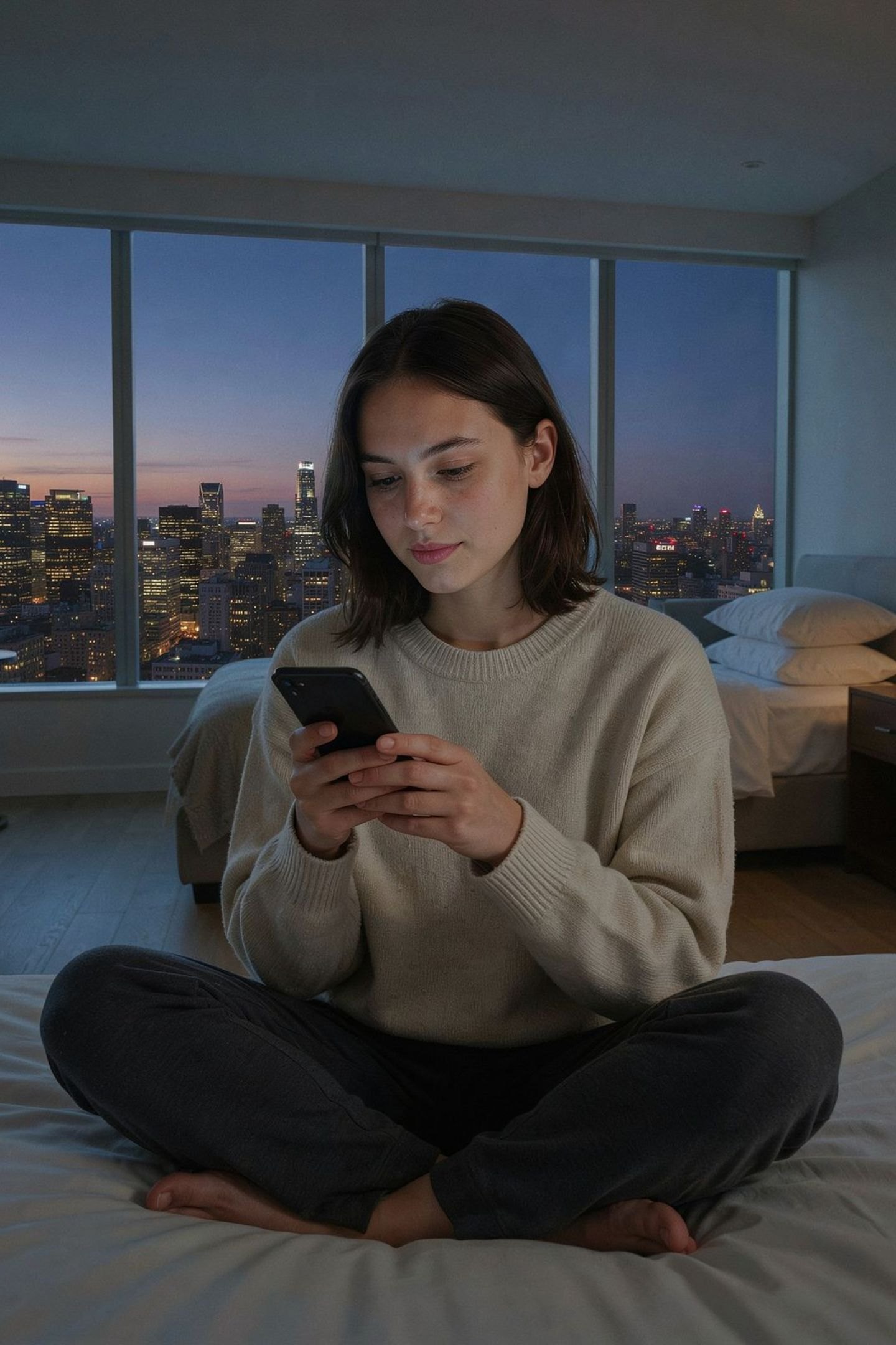 Guest using a phone in a hotel room